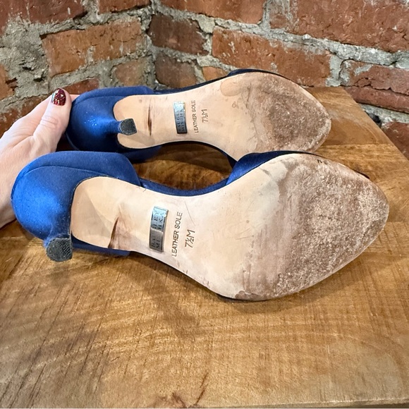 Badgley Mischka Royal Blue Satin Heels with Jeweled Detail - Picture 6 of 7